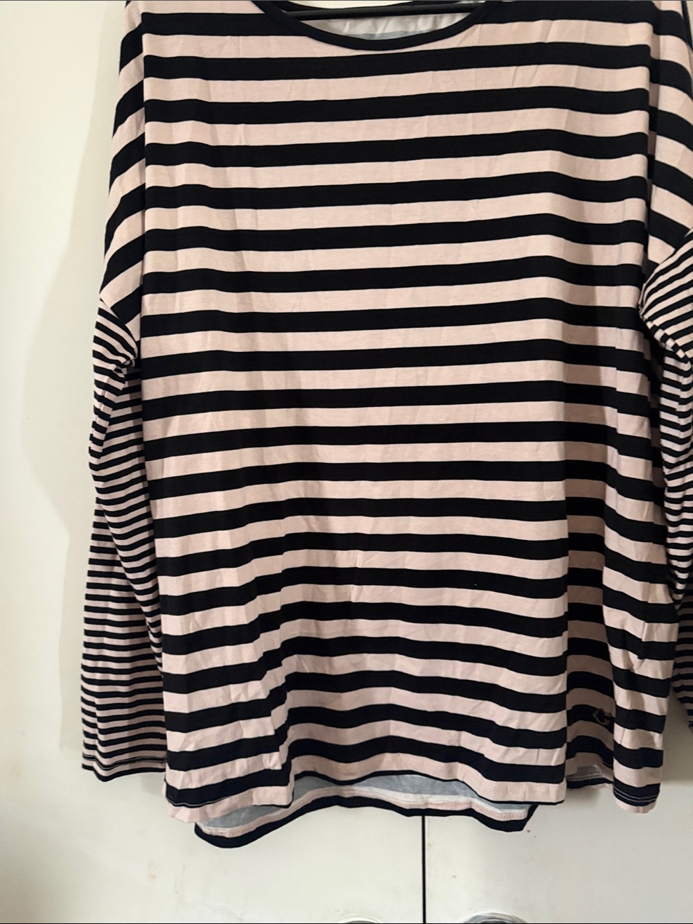 Striped Long Sleeve Top - Black and Light Pink